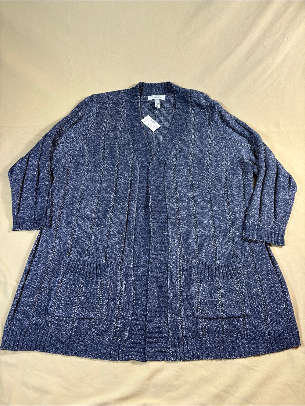 Dressbarn Midnight‎ Fog Open Front Marled Knit Cardigan Sweater Plus Size 1X NWT
